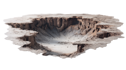 Dry arid desert land representing a challenging environment, facing a crisis, natural disaster, erosion, climate change, or geological depression with transparent background