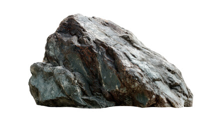 Natural gray and green rock with rough surface texture, isolated on a transparent background, showcasing geological formation and mineral details