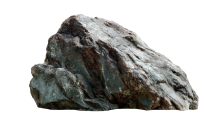 Natural gray and green rock with rough surface texture, isolated on a transparent background, showcasing geological formation and mineral details