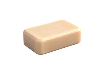 A rectangular bar of light brown soap for personal cleaning