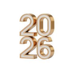 Golden 3d year 2026 design element for new beginnings and future isolated on transparent background