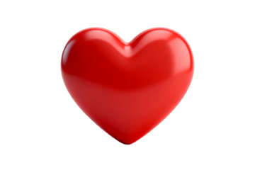 A bright red three-dimensional heart shape symbol