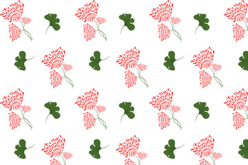 A charming seamless pattern with delicate pink blossoms and simple green leaves on a white background. Perfect for spring, wedding, or romantic designs.