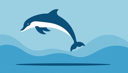 Fototapeta premium A vibrant graphic illustration of a blue dolphin leaping joyfully from the ocean waves
