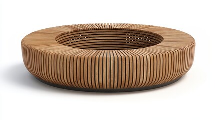 Modern circular wooden bench design for public parks and outdoor urban spaces, creating communal seating areas and contemporary street furniture architecture