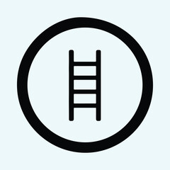 Vector Ladder icon inside a thick circle representing climbing steps progress or construction silhouette Illustration