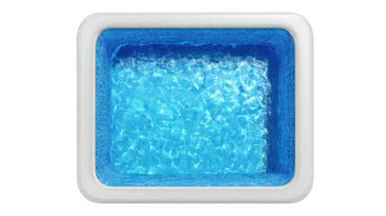 Blue swimming pool from a top view, featuring clear rippling water and mosaic tiles, perfect for summer recreation and relaxation, isolated on a transparent background