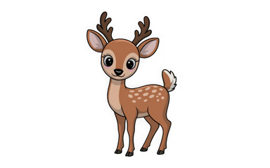 Charming cartoon deer character with antlers and spotted fur. 3d illustration. PNG with transparent background