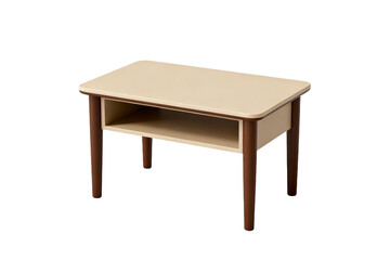 Fototapeta premium A simple rectangular table with a beige top and wooden legs
