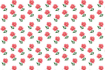 A charming seamless pattern with small, vibrant red roses and green leaves on a crisp white background. Perfect for romantic, vintage, or spring-themed designs.