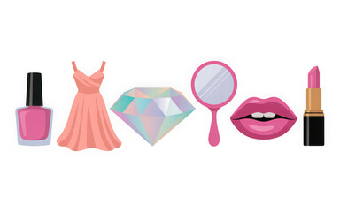 Fashion and beauty essentials, luxury items for elegant style. 3d illustration. PNG with transparent background