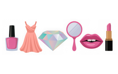 Fashion and beauty essentials, luxury items for elegant style. 3d illustration. PNG with transparent background