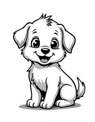Fototapeta premium Adorable cartoon puppy dog with a happy smile in black and white
