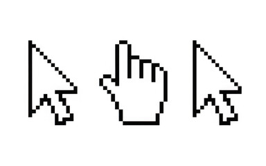 Digital pixel art computer cursors for interface and web design. 3d illustration. PNG with transparent background