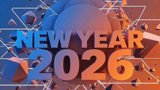 Abstract new year 2026 typography with geometric shapes and gradient