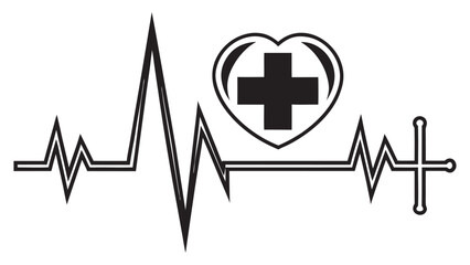 Medical heart symbol with electrocardiogram line and cross representing health and life