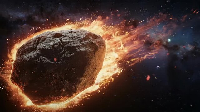 Fiery Asteroid Hurtling Through Space: Cosmic Collision, Celestial Event, Space Exploration