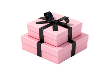 Two pink gift boxes tied with black ribbons for gifting purposes