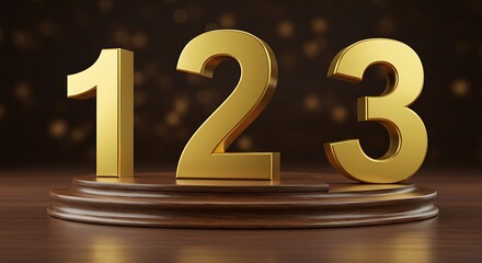 Golden Numbers 123 on a Pedestal.