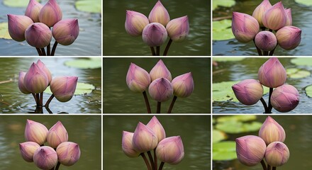 Lotus Buds in Serene Waters - A Collection of Floral Beauty.