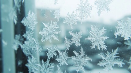 Intricate Winter Art on Glass Surface by Natural Ice Crystals, Showcasing Beautiful Frosty Designs