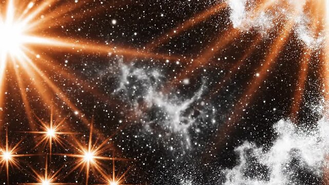 Abstract starburst background with cosmic elements and light effects