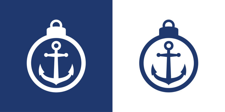 Tiempo de Navidad. Logo con silueta de bola de navidad con ancla de barco para tarjetas y felicitaciones