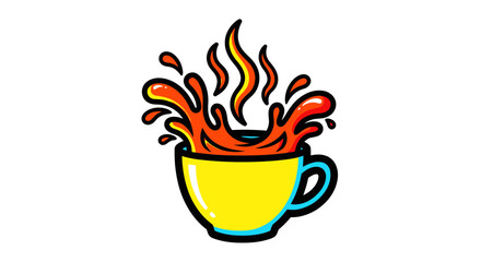 Vibrant Illustrated Cup Of Hot Beverage Splashing With Bold, Graphic, Artistic Styling