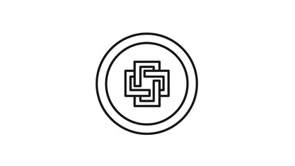 Abstract Geometric Square Pattern in Circle Outline Minimalist Design.