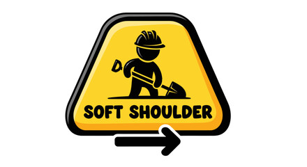 Warning Sign Indicating a Soft Shoulder Ahead With Illustration of Construction Worker