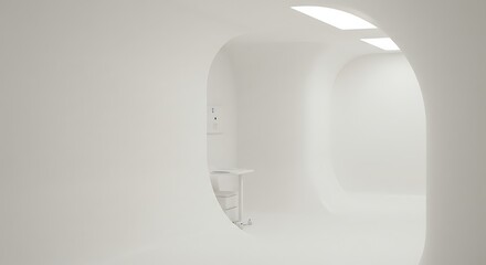 Minimalist White Interior Design with Curved Architectural Elements.