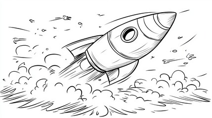 Dynamic Outline of a Rocket Launching into Space, Futuristic Vector Design Ideal for Modern Projects