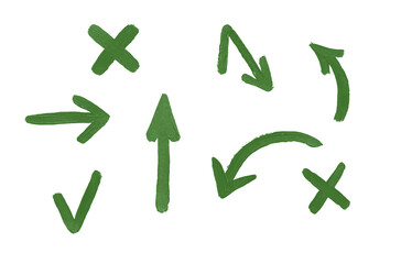 Green arrows and sings isolated on white background