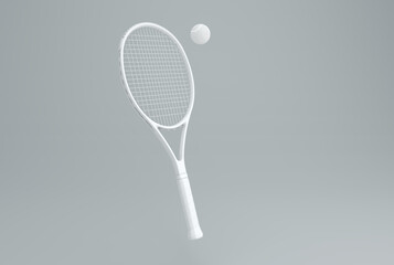 White Tennis Racket and Ball – Minimal 3D Studio Render