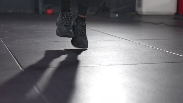 Energetic fitness workout training jump athlete sneaker gym exercise sport shadow, jump rope cardio workout sneaker gym exercise motion indoor athlete training, modern gym shoe sports footwear indoor