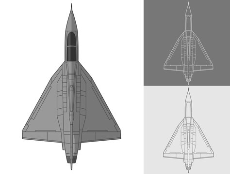 Set hal tejas military aircraft design in blueprint, lineart and colored style from top view. Vector illustrations colorful fourth gen fighter jet. India 4.5 generation warplane.