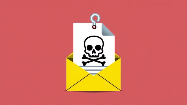 Cyber Security Concept Illustration Showing Phishing Email with Skull and Crossbones Symbolizing Malware and Hacking