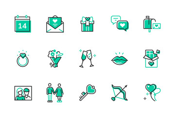 St. Valentine Day - set of line design style icons