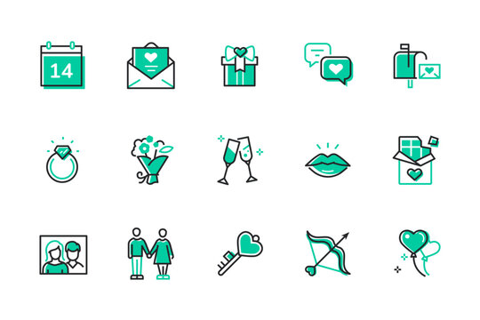 St. Valentine Day - set of line design style icons