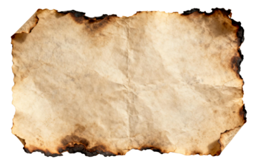 Old and burnt paper with worn edges and brownish color