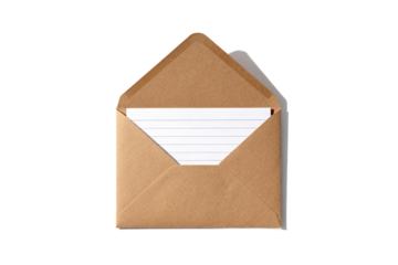 An open brown envelope with a white lined paper inside