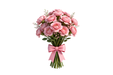 Bouquet of pink carnations with a pink ribbon tied around
