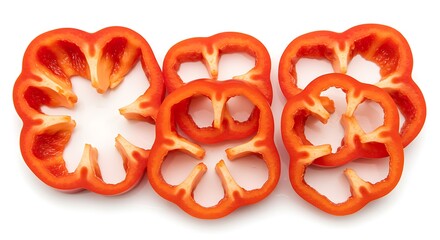 Sliced Red Bell Peppers - Fresh and Vibrant Vegetable Slices.