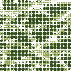 Seamless dotted pattern with green hue dots on white background. Design creates a vibrant, retro-style texture with a dynamic, layered effect. Modern design for wallpapers, textile, wrapping paper.