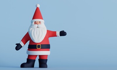 Santa Claus pointing with hand to the side direction while standing on isolated background 3d illustration
