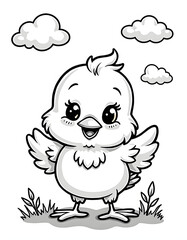 Obraz premium Adorable cartoon chick with fluffy feathers and cute expression