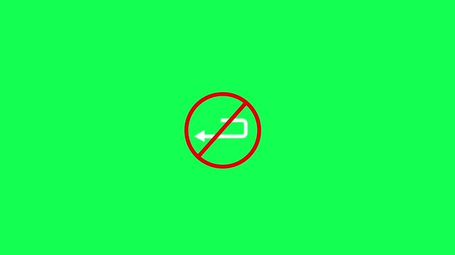Traffic road no u turn sign isolated on green screen background. No u turn icon animation video..Animation Reflective Traffic Signs - No U-Turn
