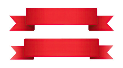 Set of two red banners or ribbons for design isolated on transparent background