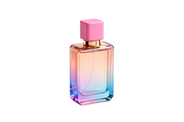 Colorful perfume bottle with pink cap for elegant fragrance