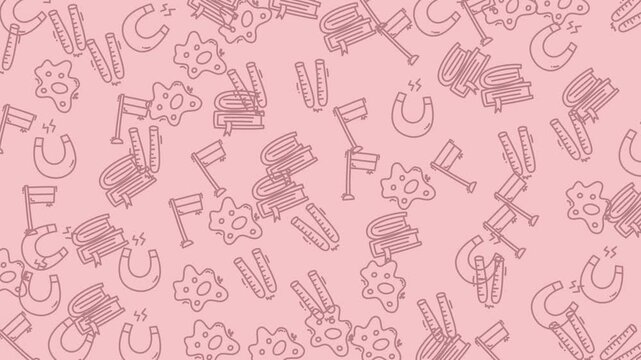 Sketches of random objects suitable for design projects, social media posts, stationery, and decor on a unique pink backdrop.